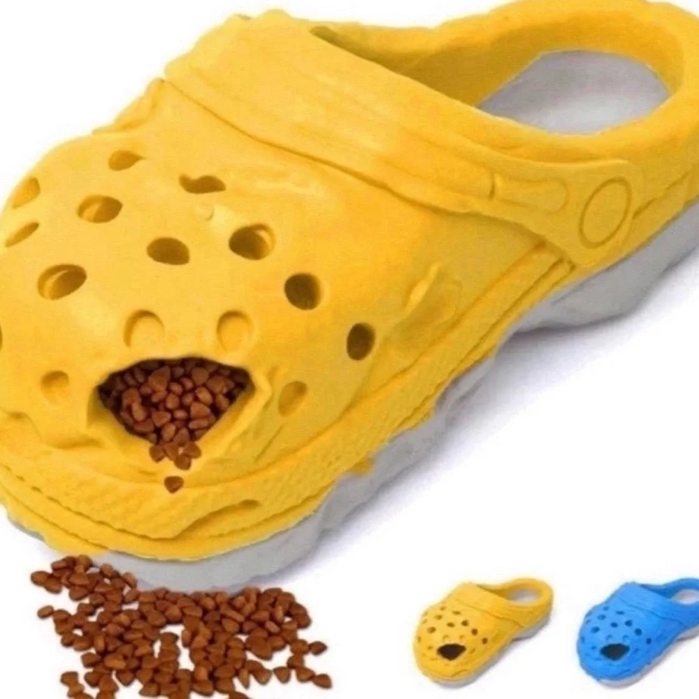 Natural Rubber Dog Chew Toy Slipper | Yellow Treat Dispenser | 5x2 in‎